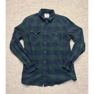 Levi's Green Plaid Button Down Lightweight Flannel Shirt Men's Small